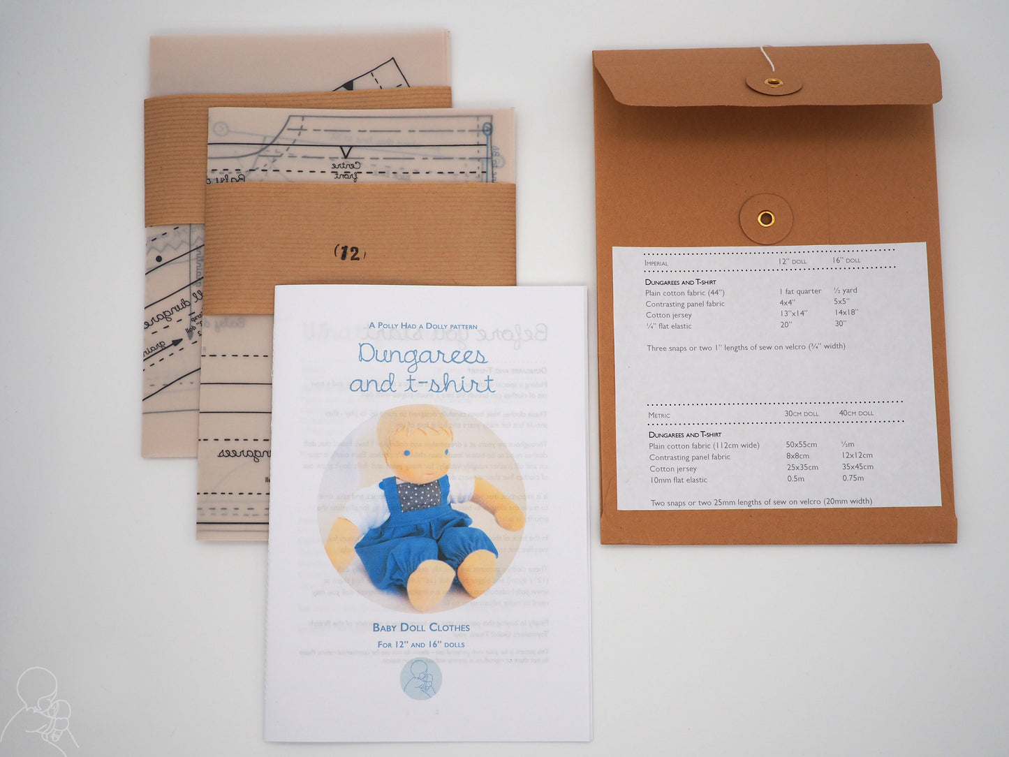 Dunagrees and tshirt - doll clothes paper pattern
