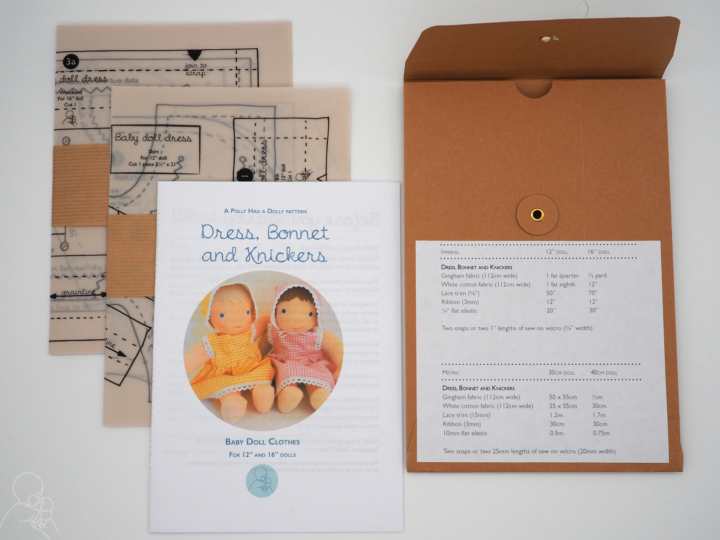 Dress, bonnet and knickers - doll clothes paper pattern